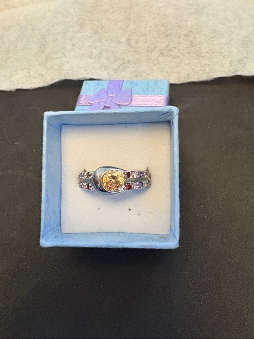 Vintage Sterling Silver Yellow Citrine Ring with Accent Stones - Picture 9 of 13